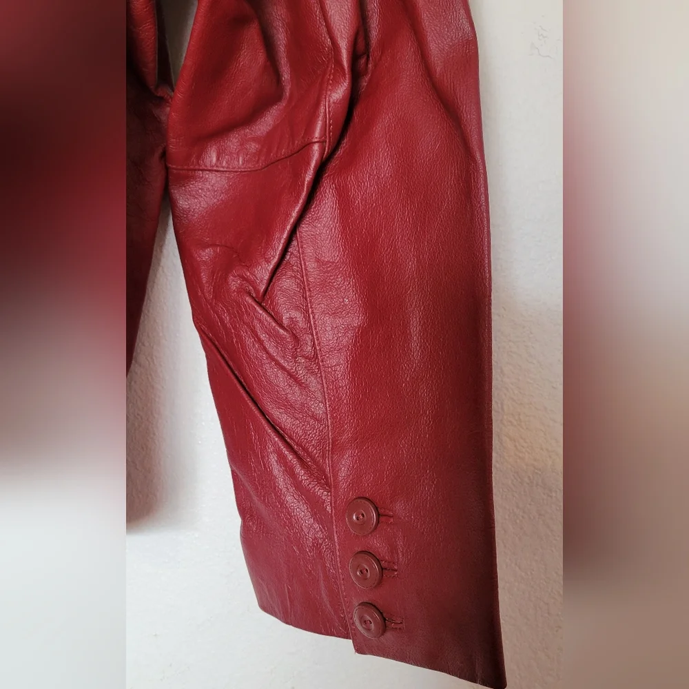 Women's Red Leather Jacket - Picture 5 of 5